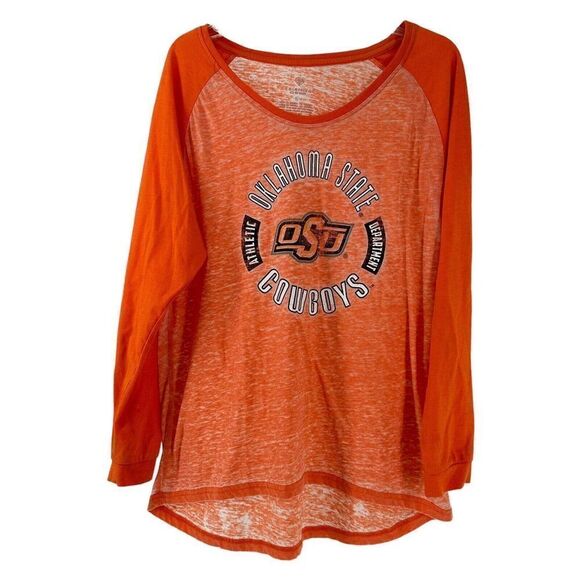OSU Cowboys Long Sleeve T-Shirt Orange Burnout Womens Size L Oklahoma Colosseum - Picture 1 of 5
